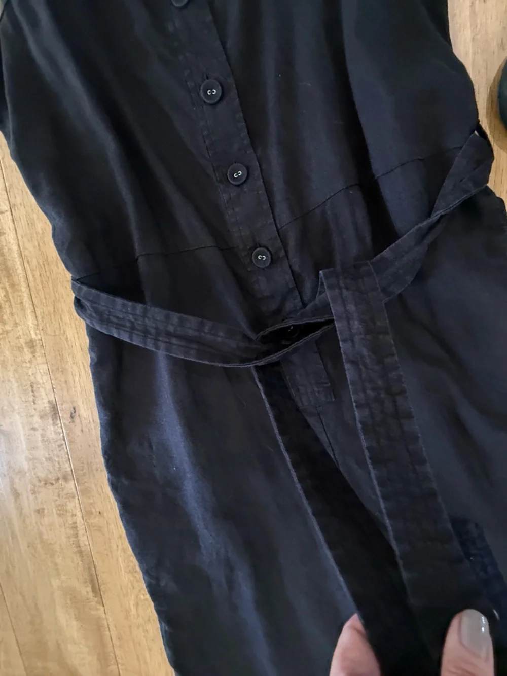 Everlane The Linen Picnic Sleeveless Jumpsuit In Washed Black